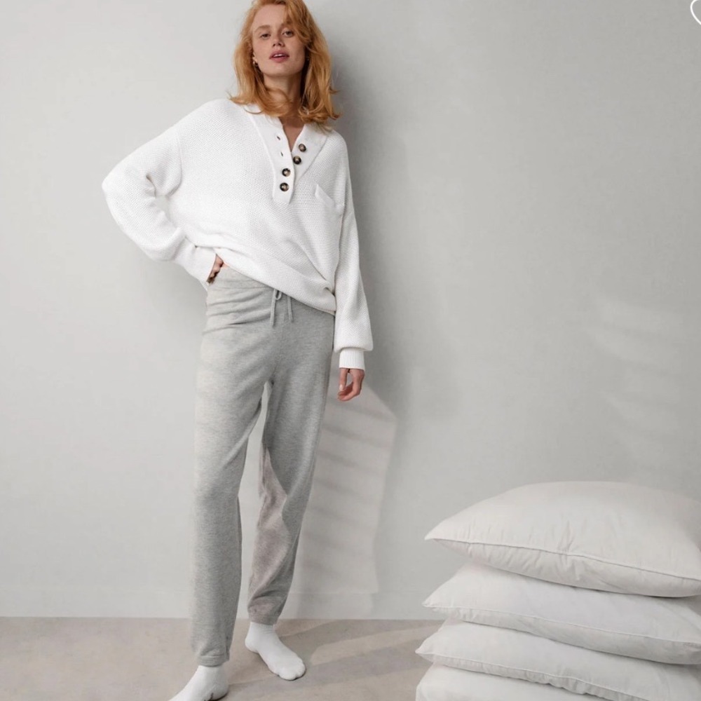LUNYA Cottonsilk Pocket Henley Sweater In White‎ Knit Ovesized Size XS / S